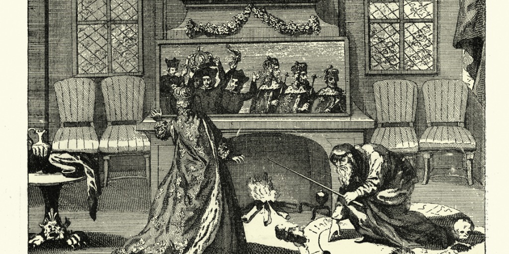 Ilustración de Catalina de Médici y Nostradamus.