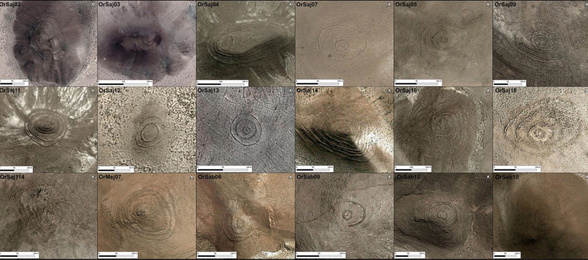 Fotografías satelitales de los sitios concéntricos amurallados descubiertos en la provincia de Carangas.