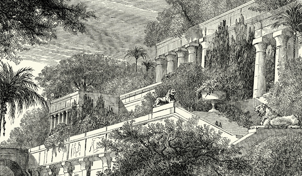 Ilustración de los Jardines colgantes de Babilonia.