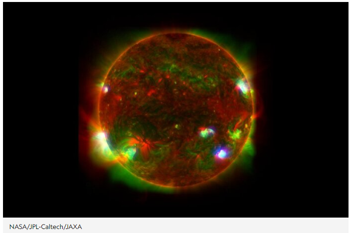 Resultado de las imágenes del Sol captadas por distintos telescopios y unidas por la NASA.