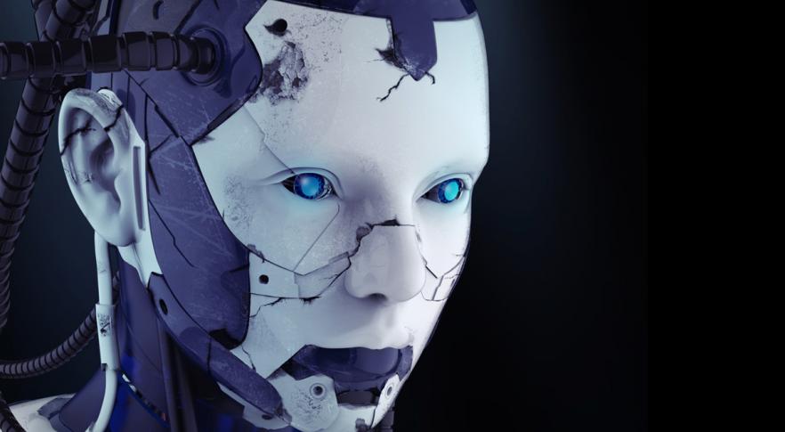 Ilustración de un cíborg, híbrido entre humano y máquina.